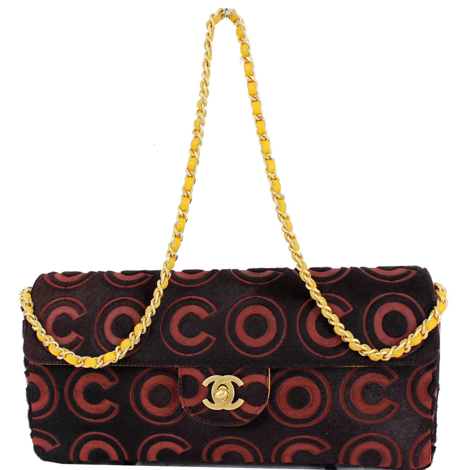 CHANEL Coco Pony Hair Leather Shoulder Bag Burgundy