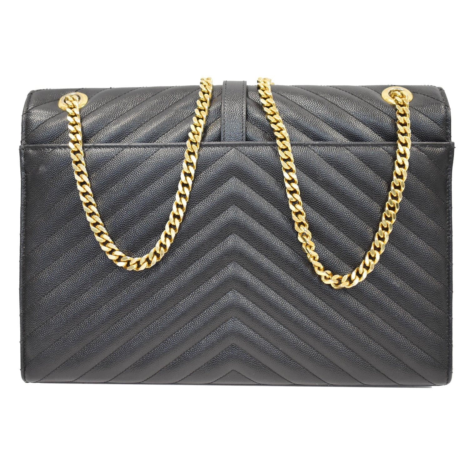 YVES SAINT LAURENT Large Envelope Grain De Poudre Chain Shoulder Bag Black