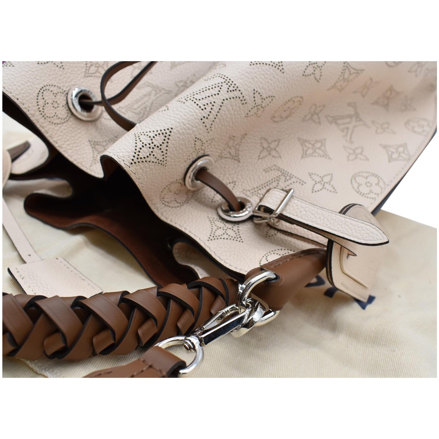LOUIS VUITTON Muria Mahina Perforated Leather Shoulder Bag Cream