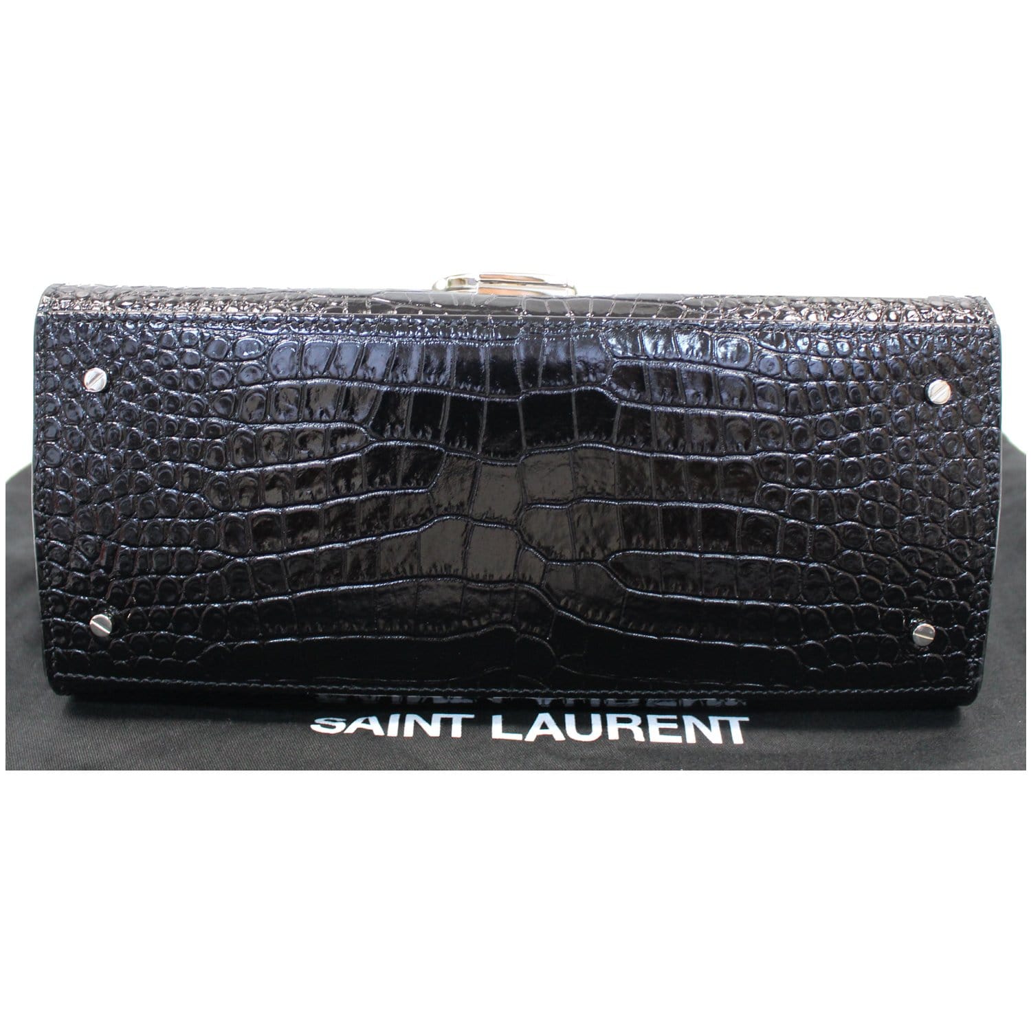YVES SAINT LAURENT Cassandra Top Handle Embossed Shoulder Bag Black