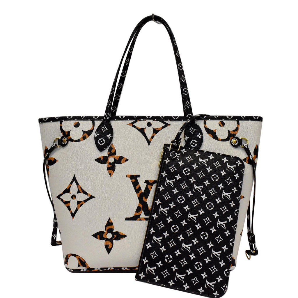 LOUIS VUITTON Neverfull MM Monogram Jungle Shoulder Bag Ivory/Orange