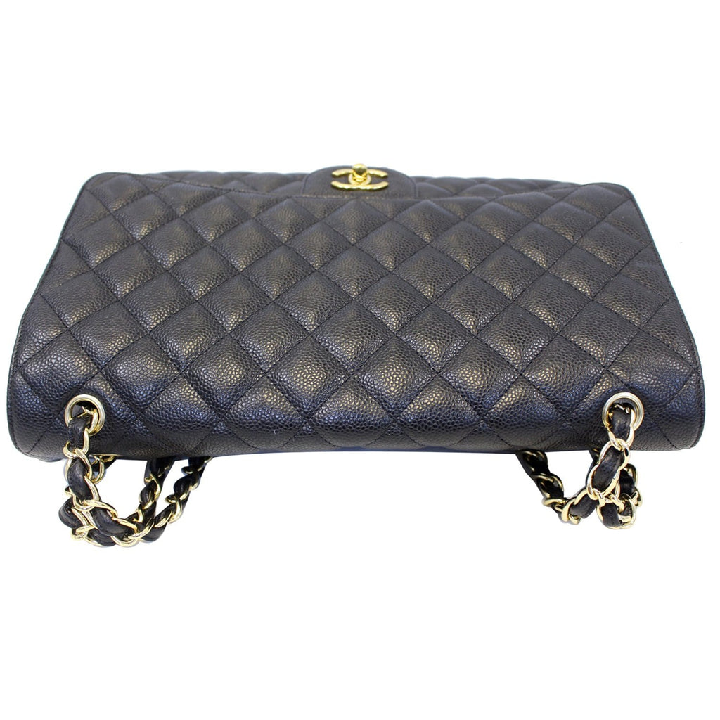 CHANEL Maxi Jumbo Classic Flap Caviar Leather Shoulder Bag Black