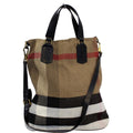 BURBERRY Susanna Medium Leather Canvas Check Shoulder Bag Brown