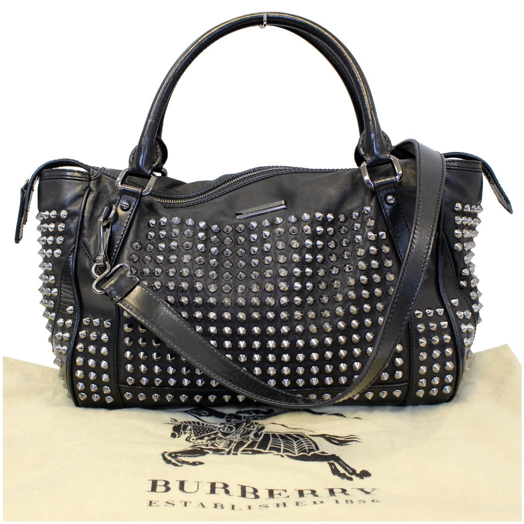 BURBERRY Studded Leather Satchel Shoulder Bag Black