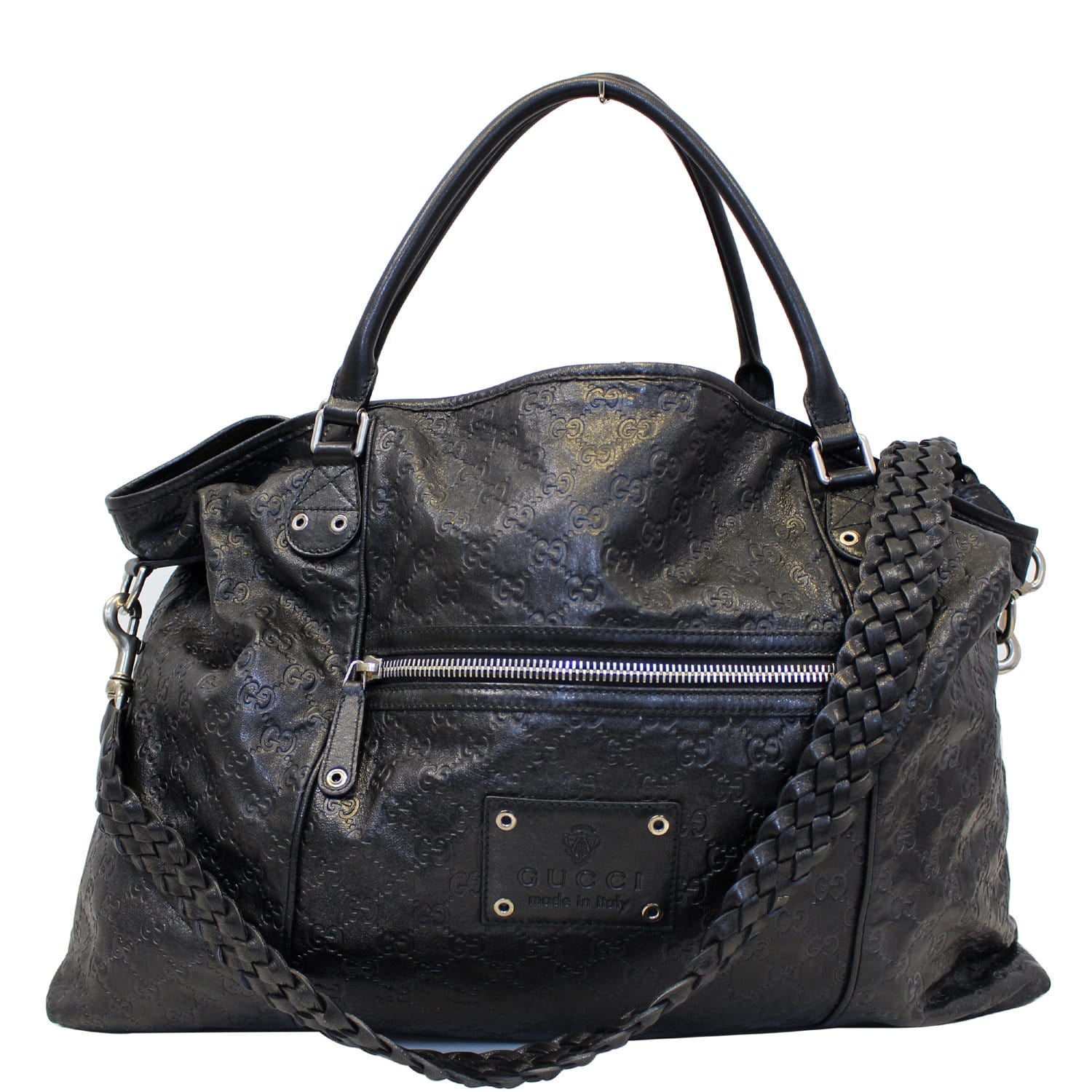 GUCCI Black Leather Signature Extra Large Tote Bag 189680