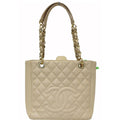 CHANEL PST Caviar Leather Petit Shopping Tote Bag Beige