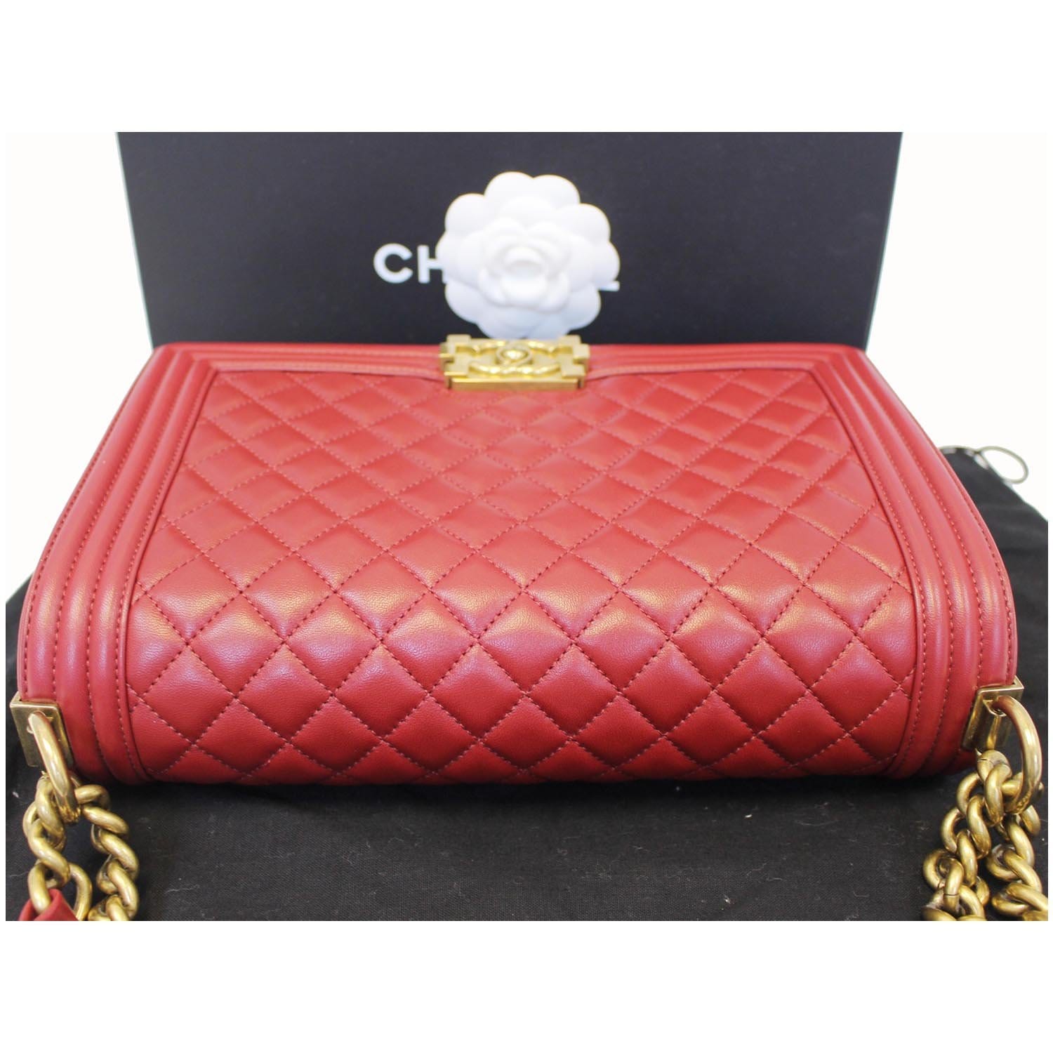CHANEL Medium Boy Flap Lambskin Leather Shoulder Bag Red