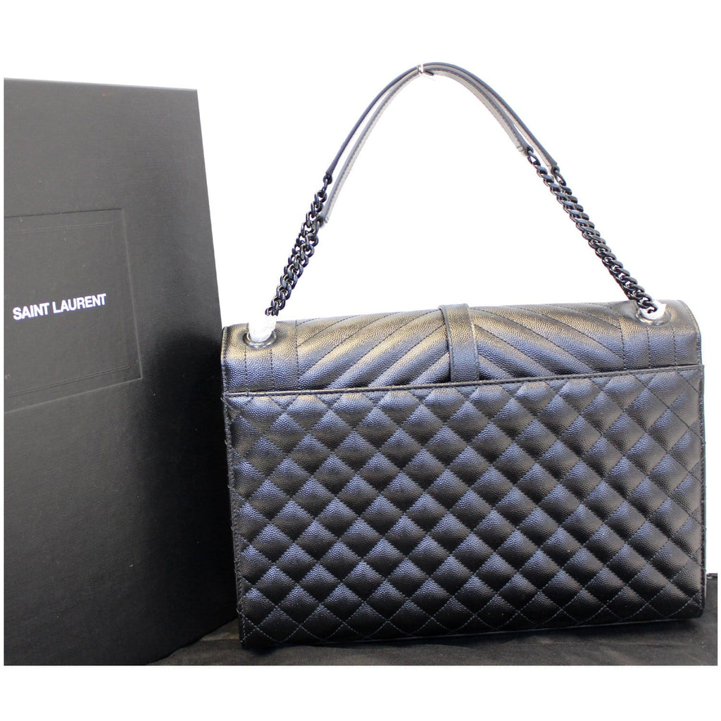 YVES SAINT LAURENT Envelope Large Matelasse Embossed Leather Shoulder Bag Black