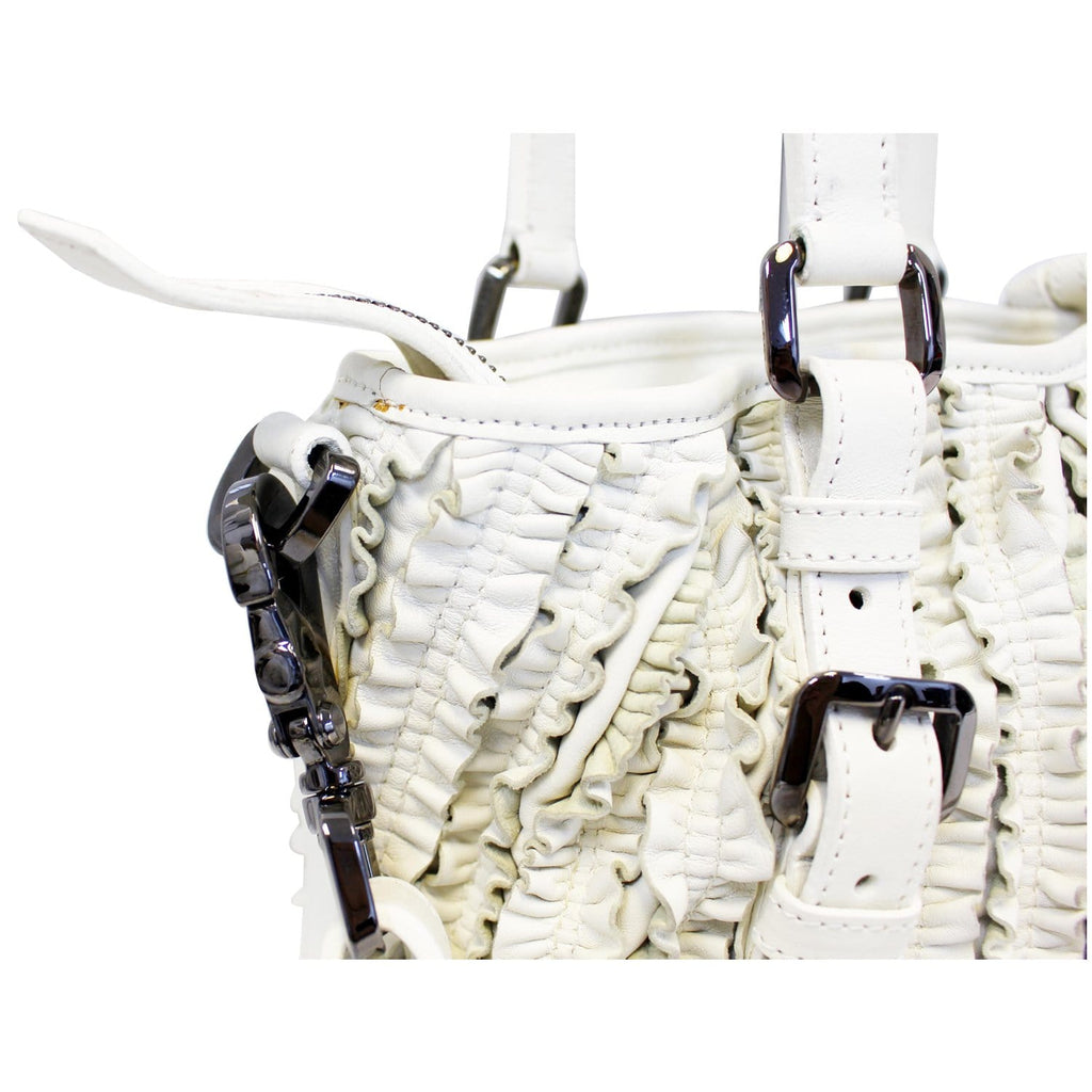 BURBERRY Ruffle Small Lowry White Leather Shoulder Bag