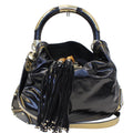GUCCI Indy Babouska Leather Top Handle Shoulder Bag Black 185566