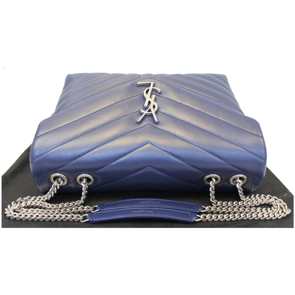 YVES SAINT LAURENT Matelasse Loulou Monogram Calfskin Shoulder Bag Blue