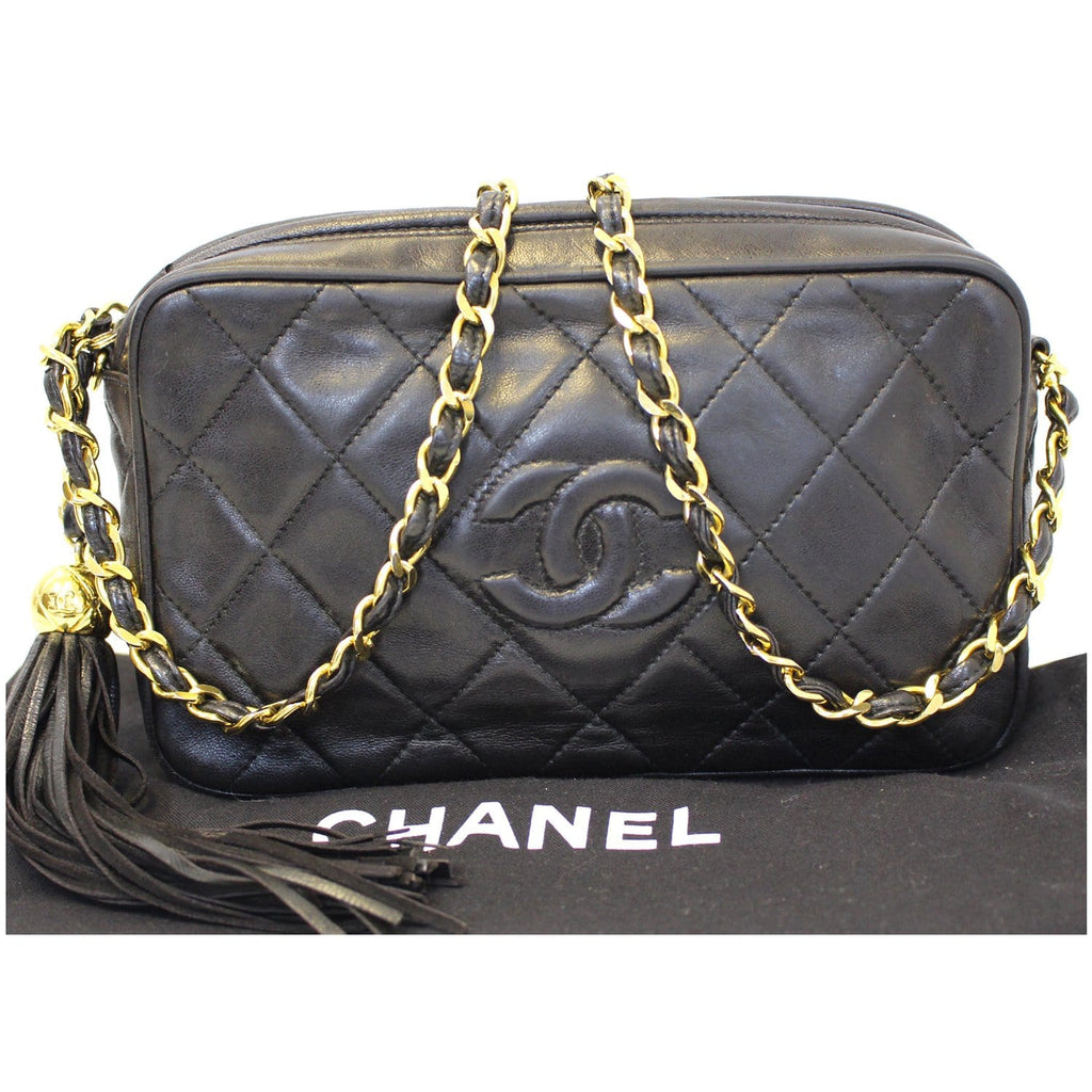CHANEL Camera Tassel Lambskin Leather Shoulder Bag Black