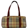 BURBERRY Barrel Haymarket Check Coated Canvas Shoulder Bag Red