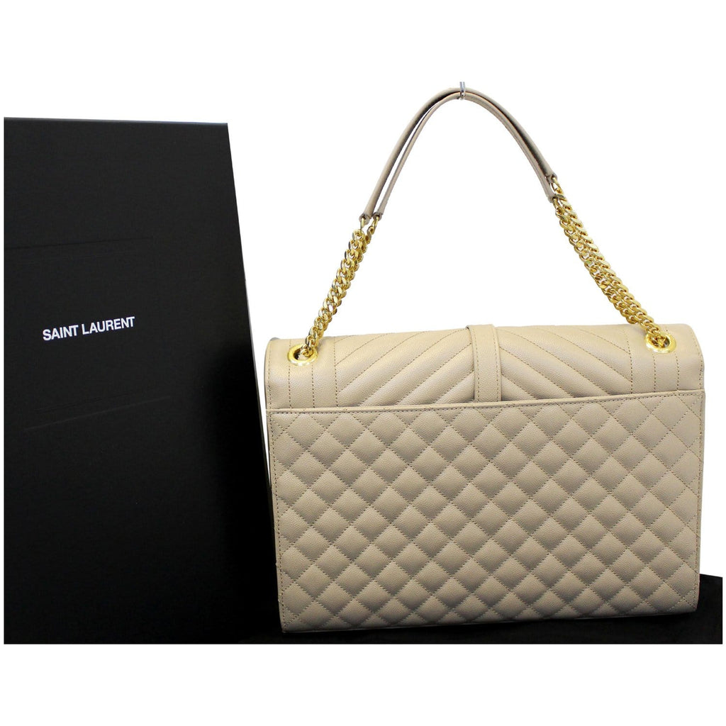 YVES SAINT LAURENT Envelope Large Matelasse Embossed Leather Shoulder Bag Nude