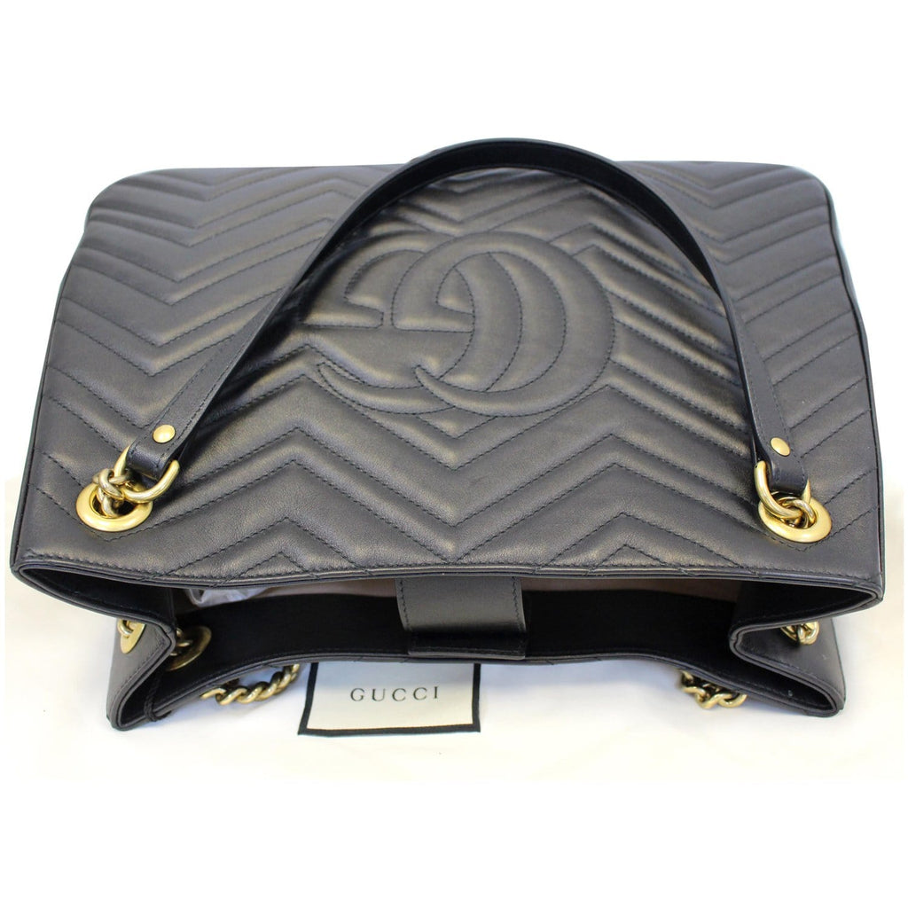 GUCCI GG Marmont Metelasse Medium Quilted Leather Shoulder Bag 453569 Black