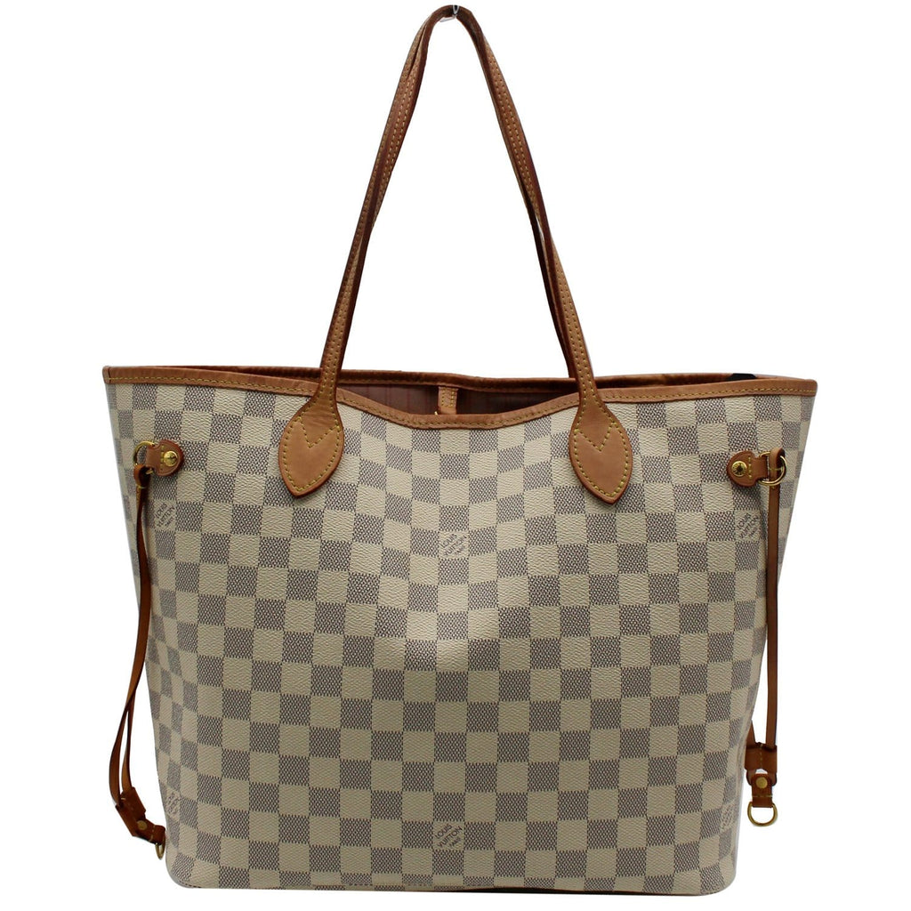LOUIS VUITTON Neverfull MM Damier Azur Tote Shoulder Bag White