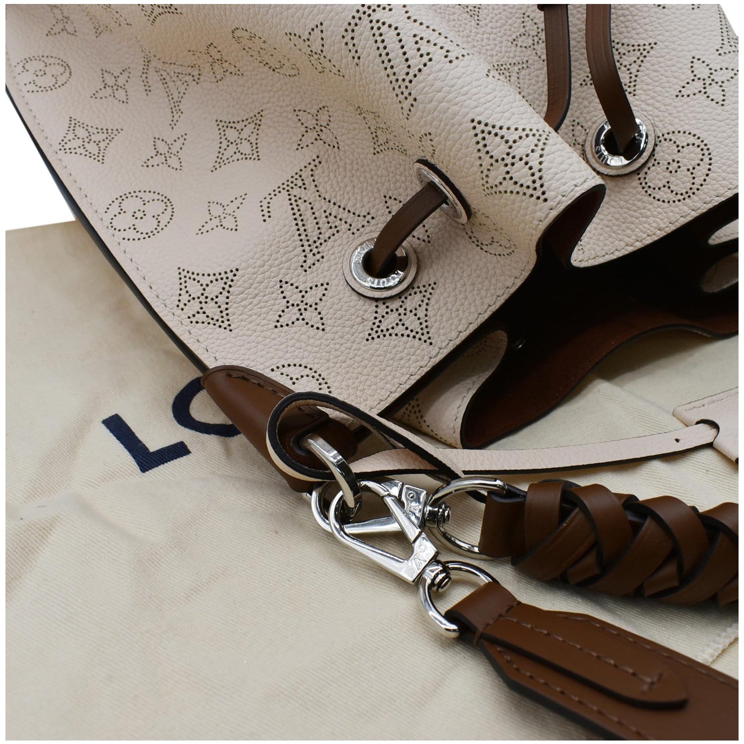 LOUIS VUITTON Muria Mahina Perforated Leather Shoulder Bag Cream