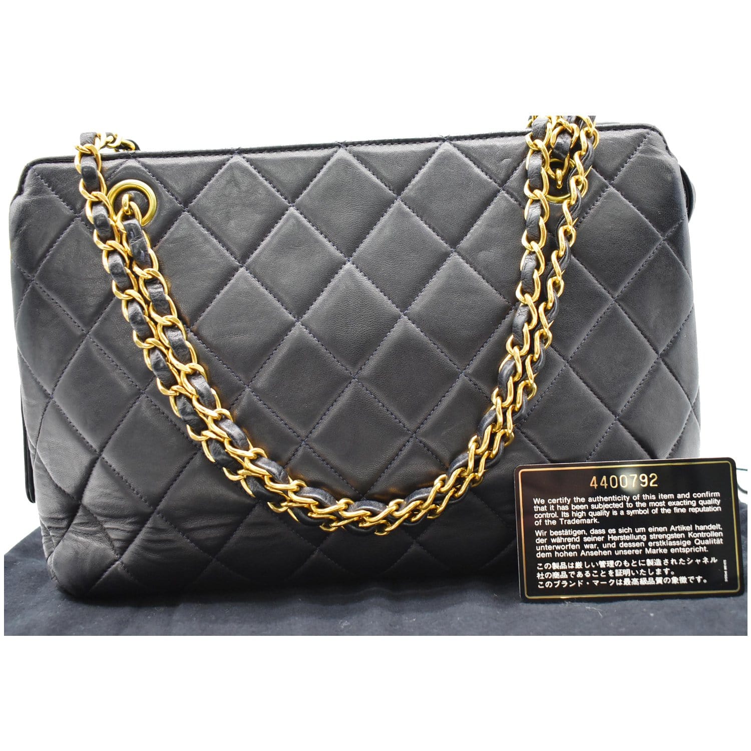 CHANEL Vintage Quilted Leather Chain Handle Tote Bag Black
