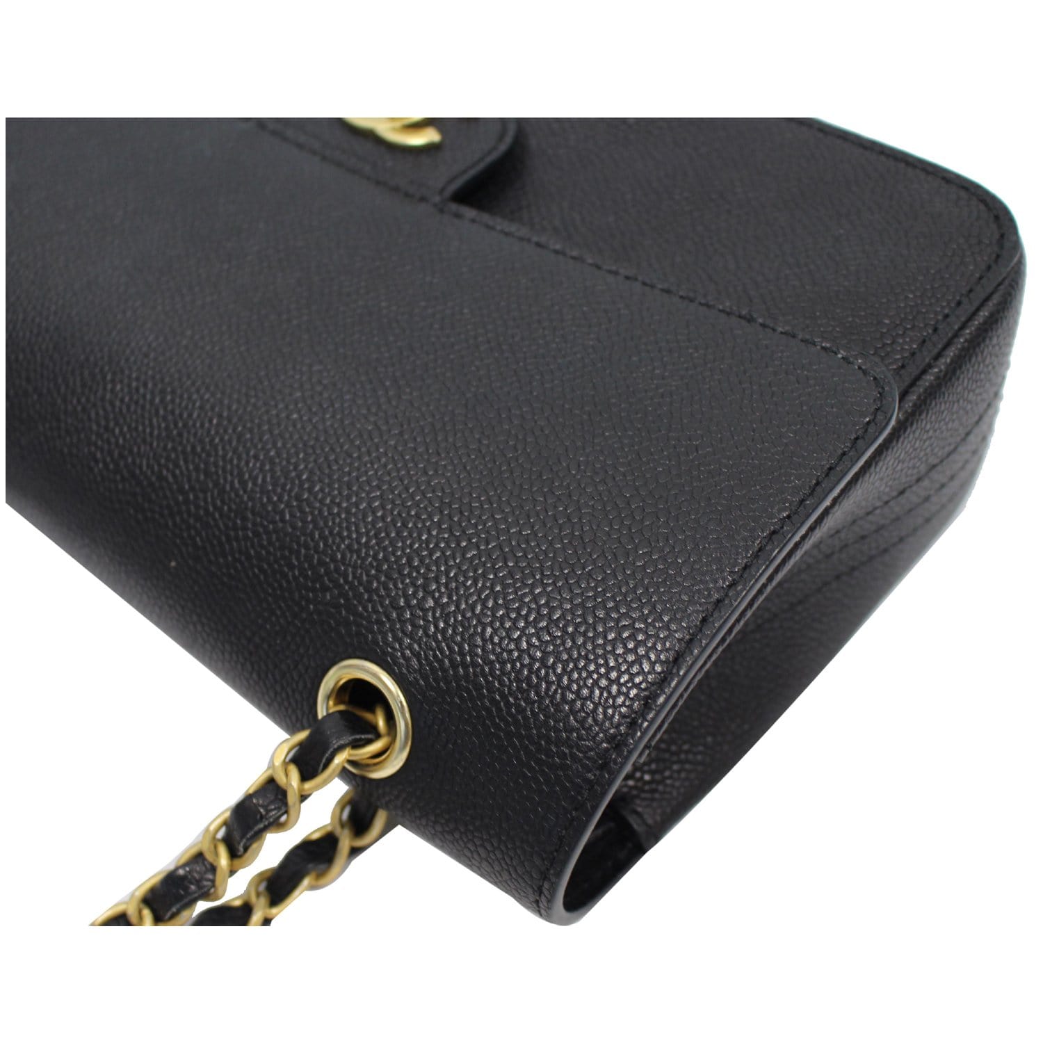 CHANEL Classic Pure Caviar Medium Double Flap Leather Shoulder Bag Black