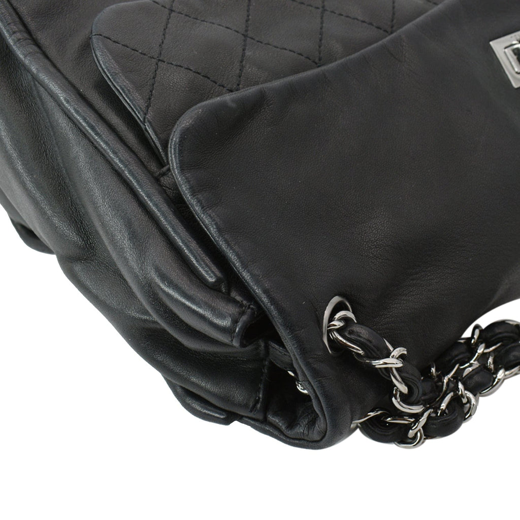 CHANEL Double Foldover Twist Closure Smooth Lambskin Tote Bag Black