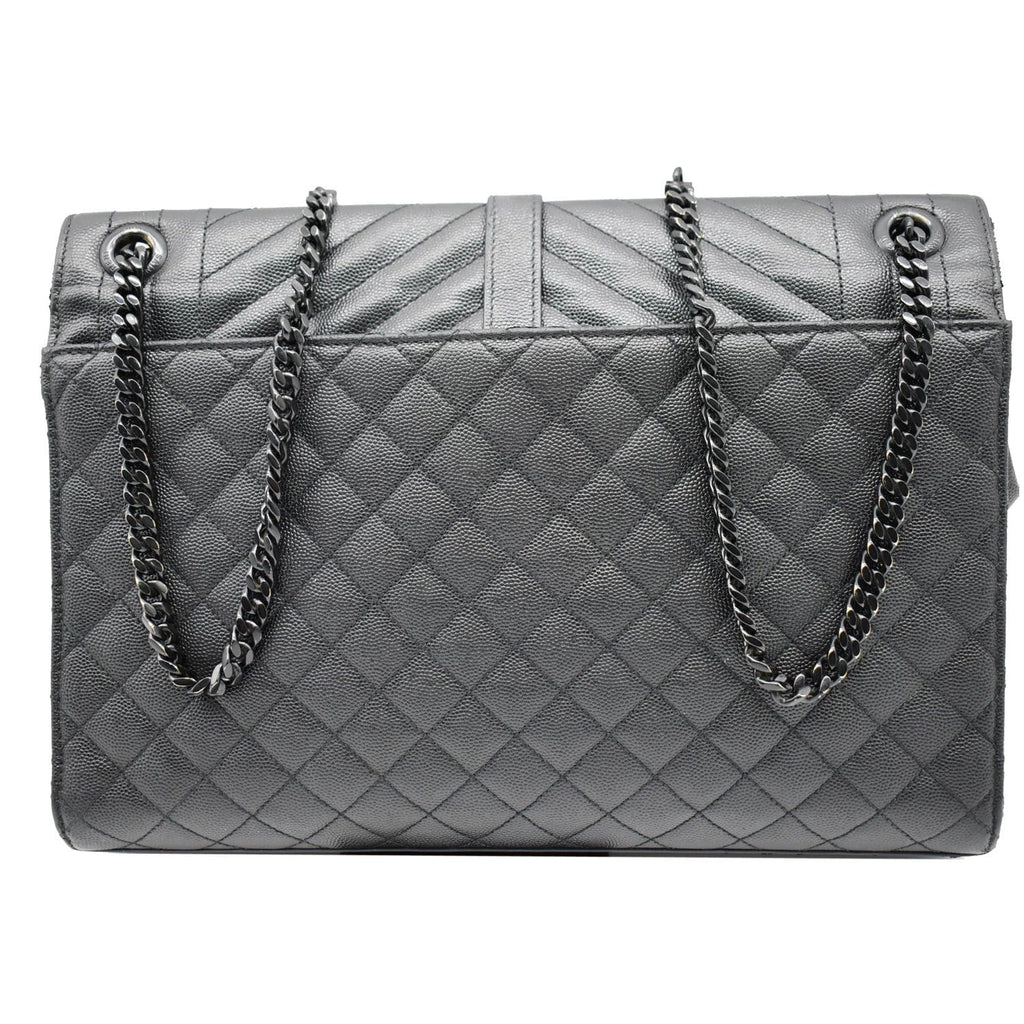 YVES SAINT LAURENT Envelope Large Grain De Poudre Leather Shoulder Bag Black