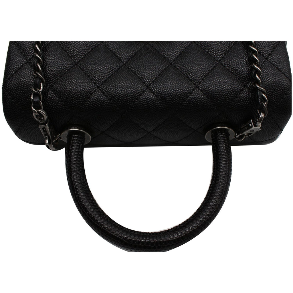 CHANEL Coco Mini Top Lizard Handle Caviar Leather Shoulder Bag Black