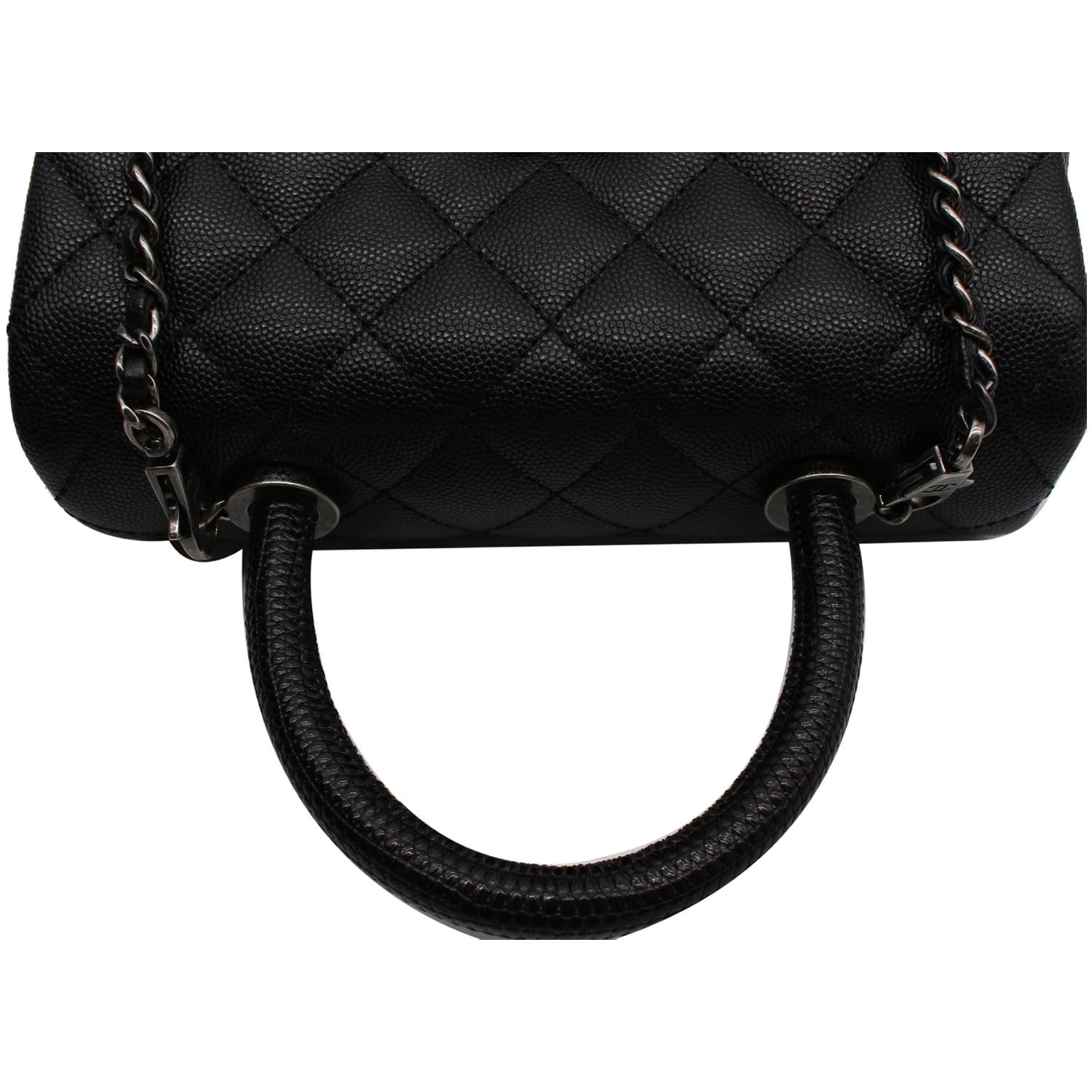 CHANEL Coco Mini Top Lizard Handle Caviar Leather Shoulder Bag Black