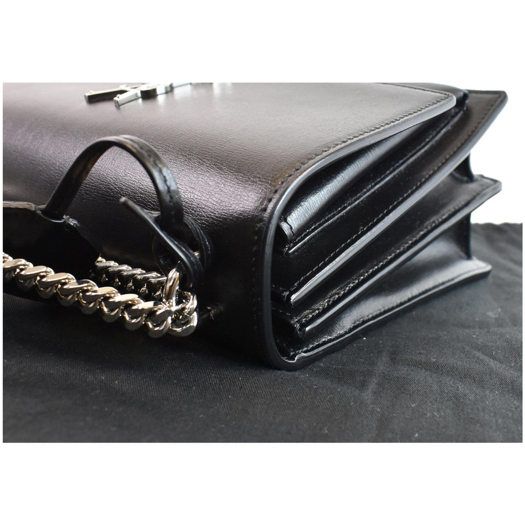 YVES SAINT LAURENT Monogram Sunset Medium Leather Shoulder Bag Black
