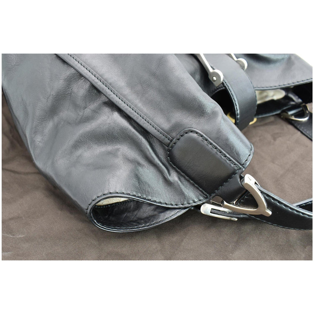 GUCCI Soft Stirrup Leather Shoulder Bag Black 296856