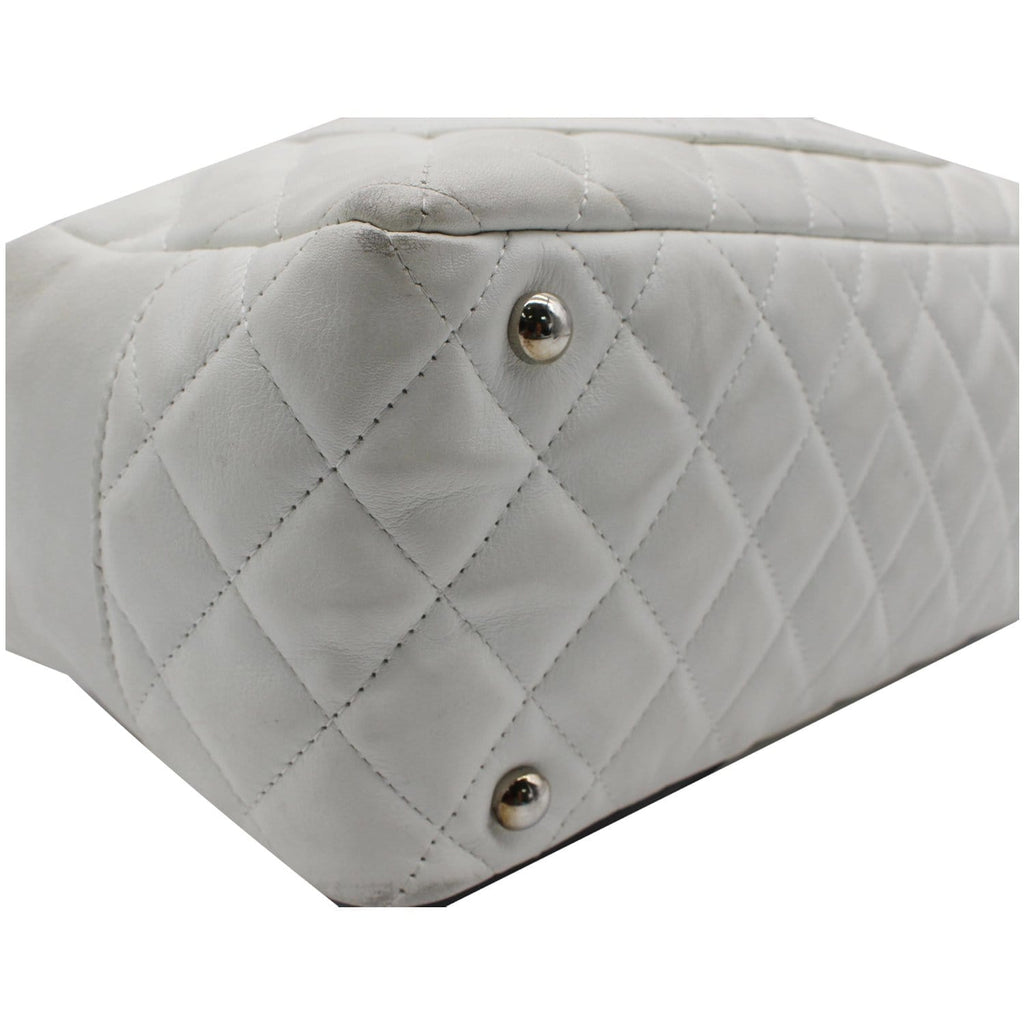 CHANEL Cambon Ligne Quilted Leather Bowler Tote Bag White - 10% OFF