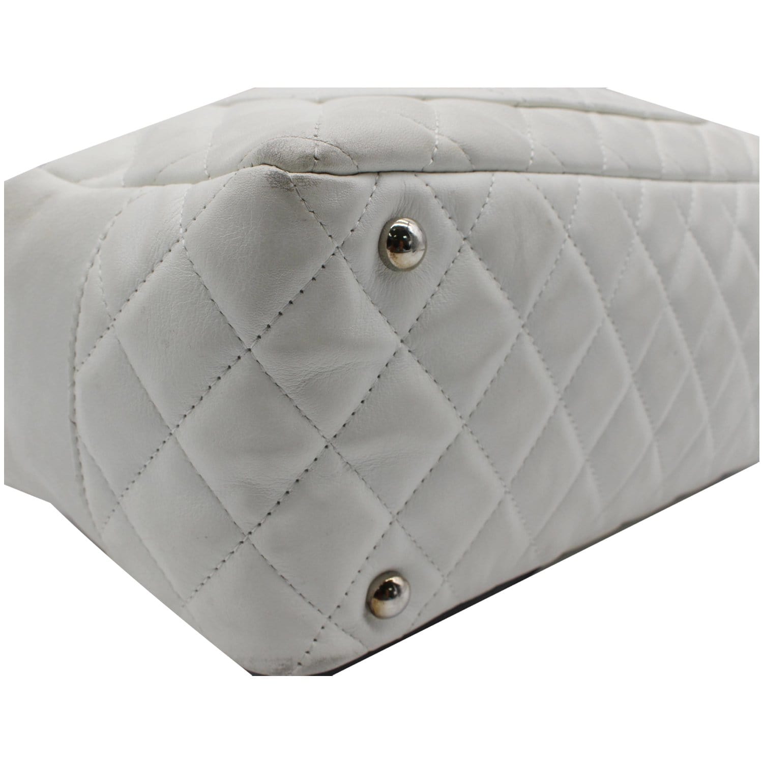 CHANEL Cambon Ligne Quilted Leather Bowler Tote Bag White - 10% OFF