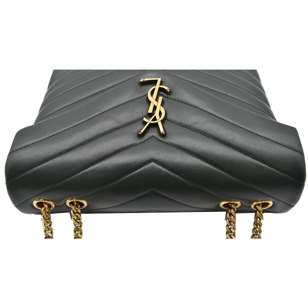 YVES SAINT LAURENT Loulou Medium Matelasse Leather Chain Shoulder Bag Green