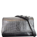 YVES SAINT LAURENT Niki Croc Embossed Leather Shoulder Bag Black