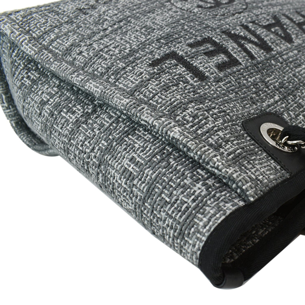 CHANEL Deauville Small Lurex Boucle Canvas Tote Bag Grey