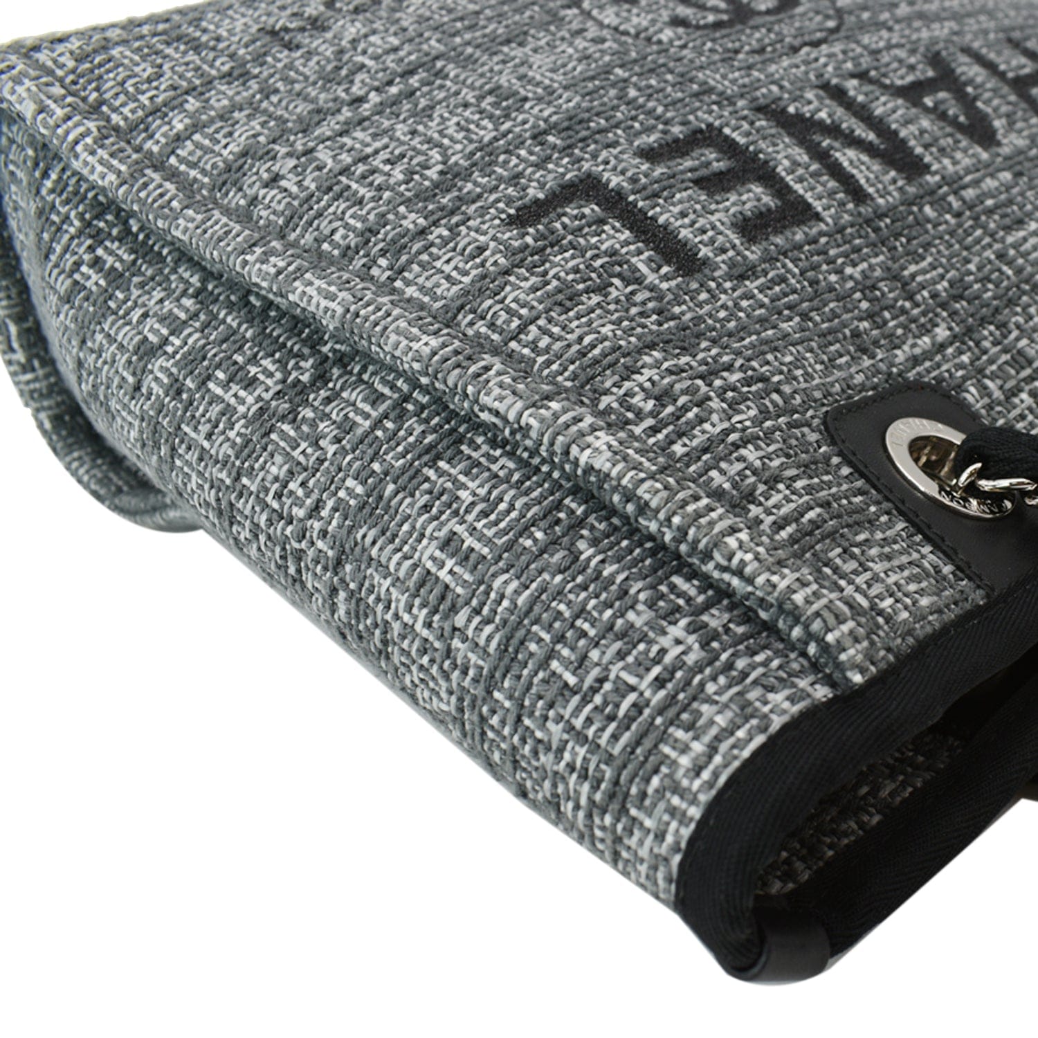 CHANEL Deauville Small Lurex Boucle Canvas Tote Bag Grey