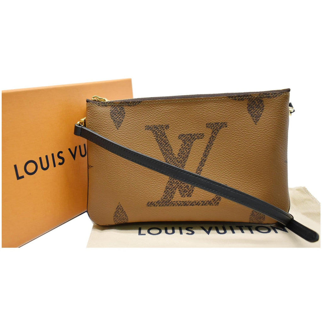 LOUIS VUITTON Double Zip Pochette Reverse Monogram Giant Shoulder Bag Brown