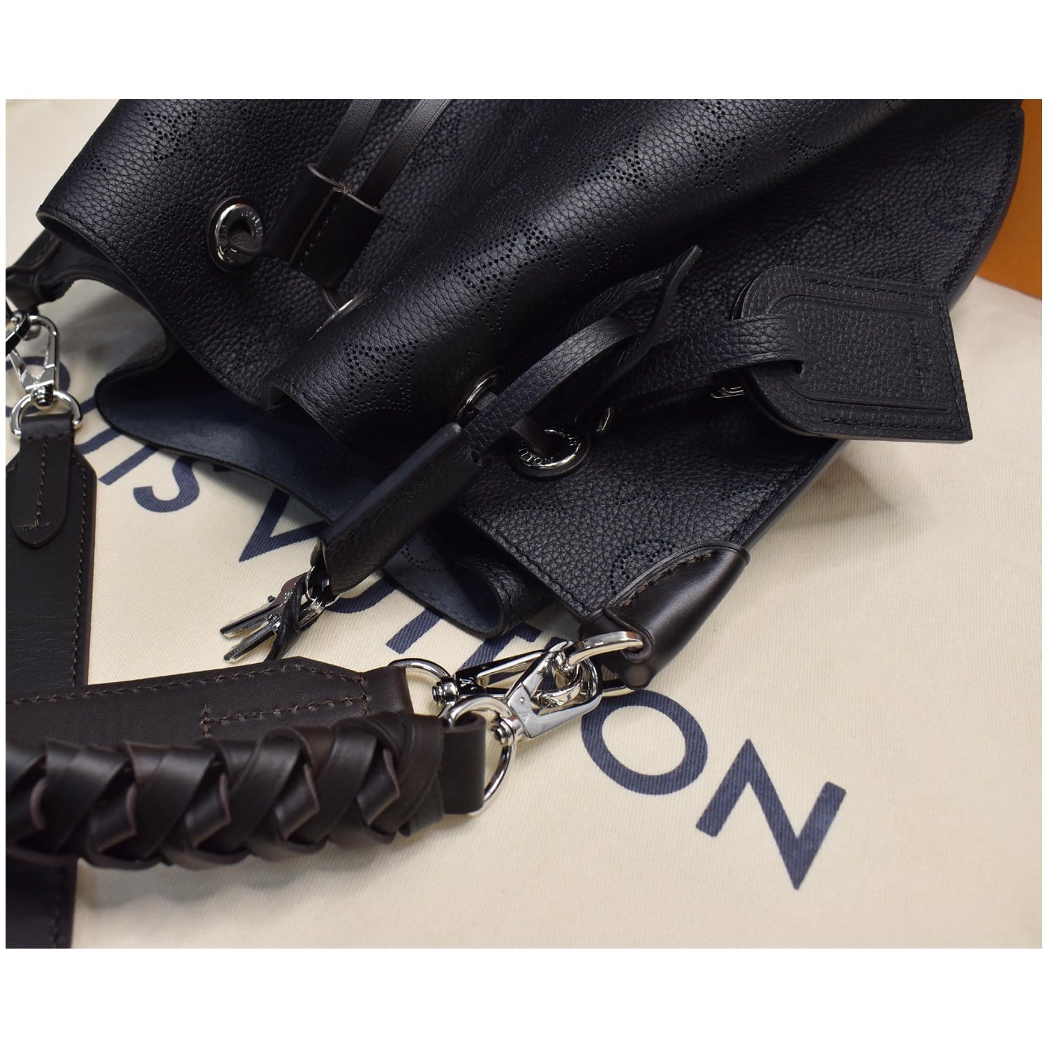 LOUIS VUITTON Muria Mahina Perforated Leather Shoulder Bag Black