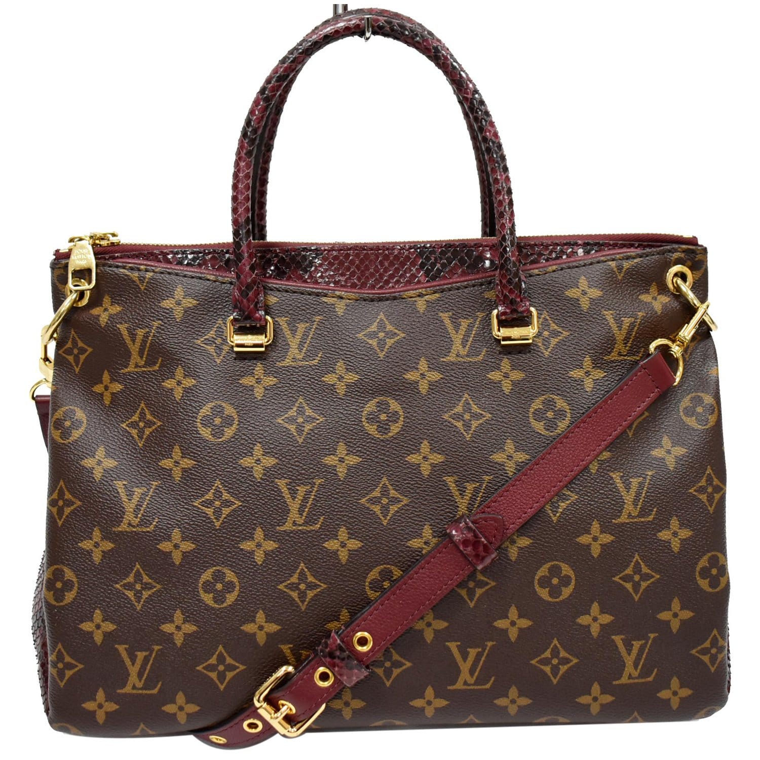 LOUIS VUITTON Pallas Python Monogram Canvas Shoulder Bag Bordeaux