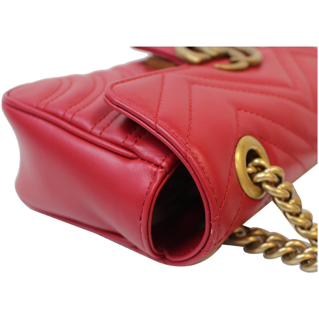 GUCCI GG Marmont Mini Leather Shoulder Crossbody Bag Red 446744