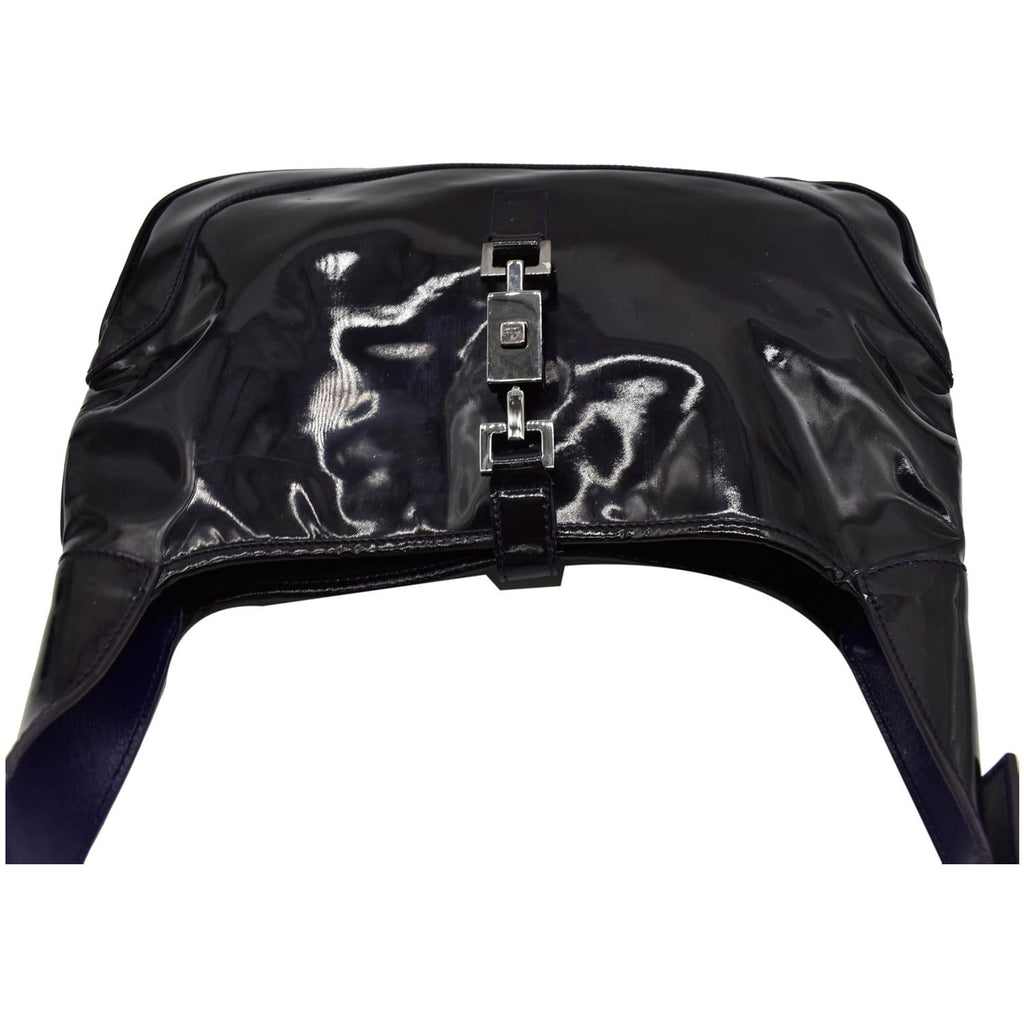 GUCCI Jackie Patent Leather Shoulder Bag Dark Purple 001-3306