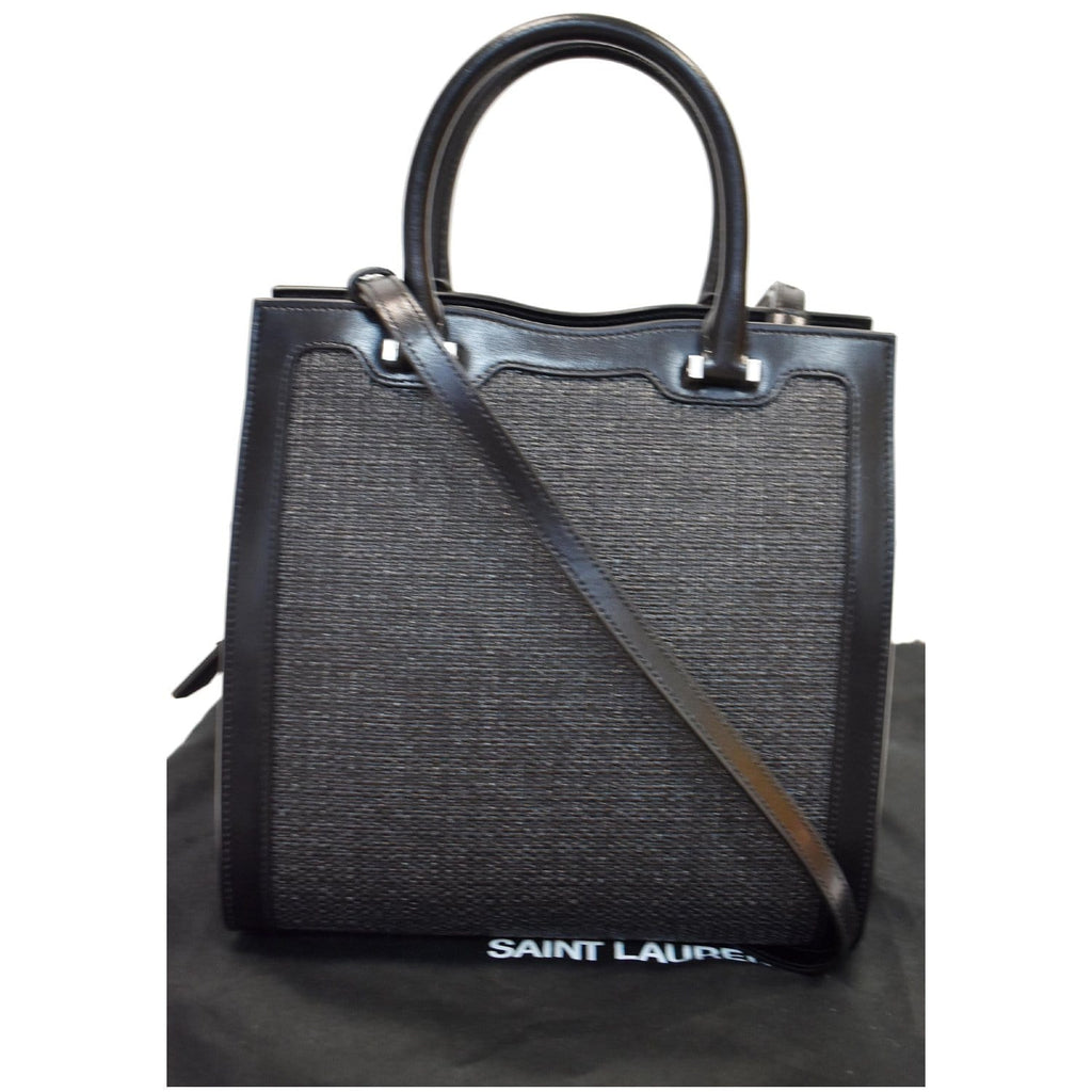YVES SAINT LAURENT Uptown Small Canvas Leather Tote Bag Black