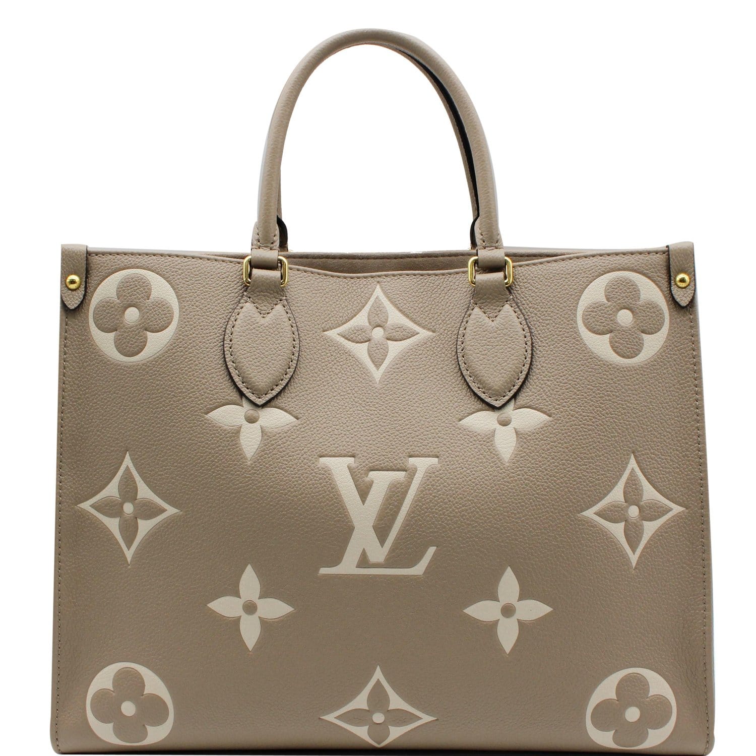 LOUIS VUITTON Onthego MM Giant Monogram Empreinte Shoulder Bag Tourterelle