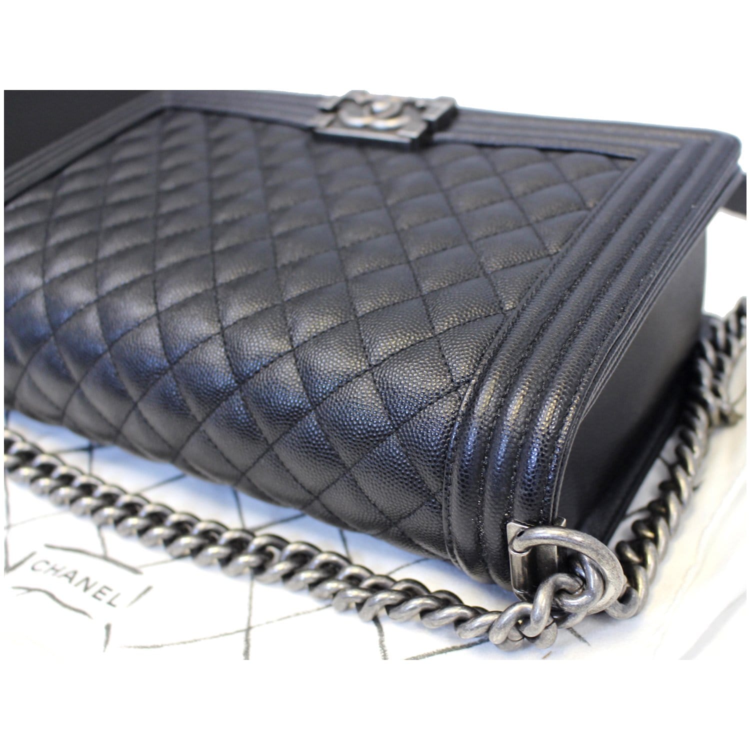 CHANEL Medium Boy Flap Caviar Leather Shoulder Bag Black