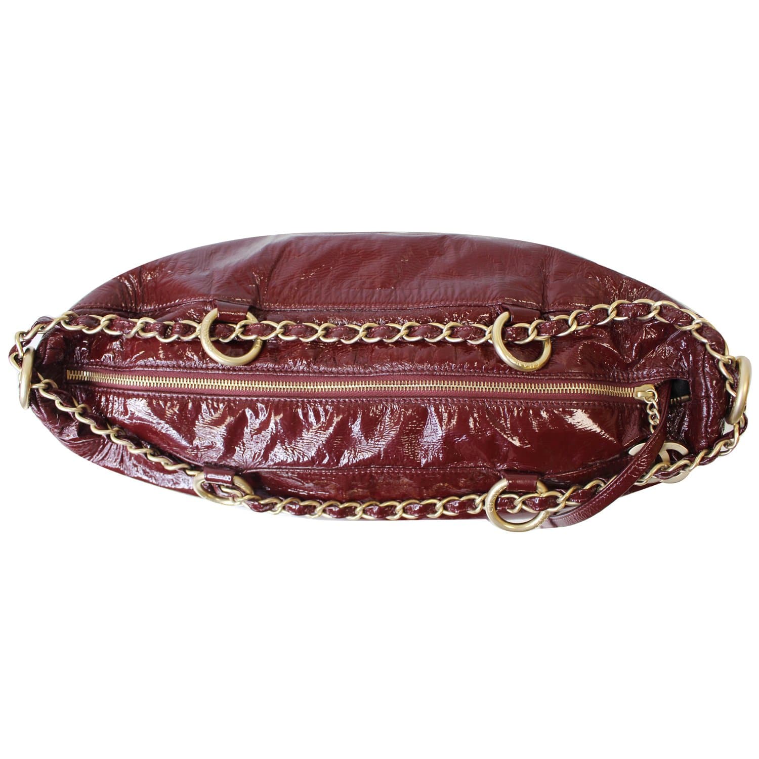 CHANEL Rock & Chain Patent Vinyl Bowler Shoulder Bag Red
