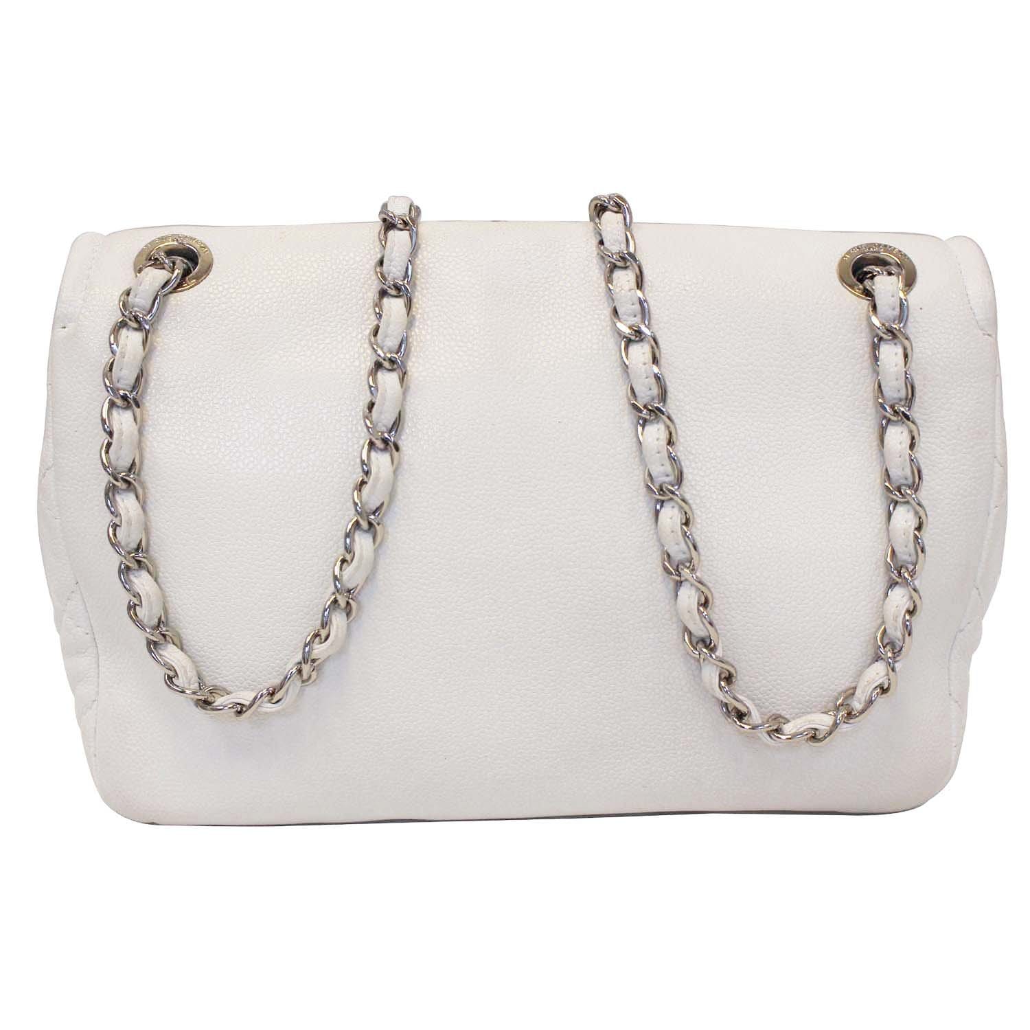 CHANEL Caviar Timeless CC Flap Shoulder Bag White