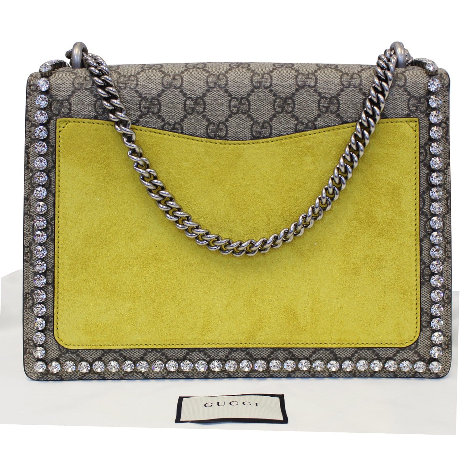 GUCCI Dionysus Medium GG Supreme Embroidered Crystal Bow Shoulder Bag Beige