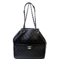 CHANEL Drawstring Bucket Quilted Lambskin Leather Shoulder Bag Black