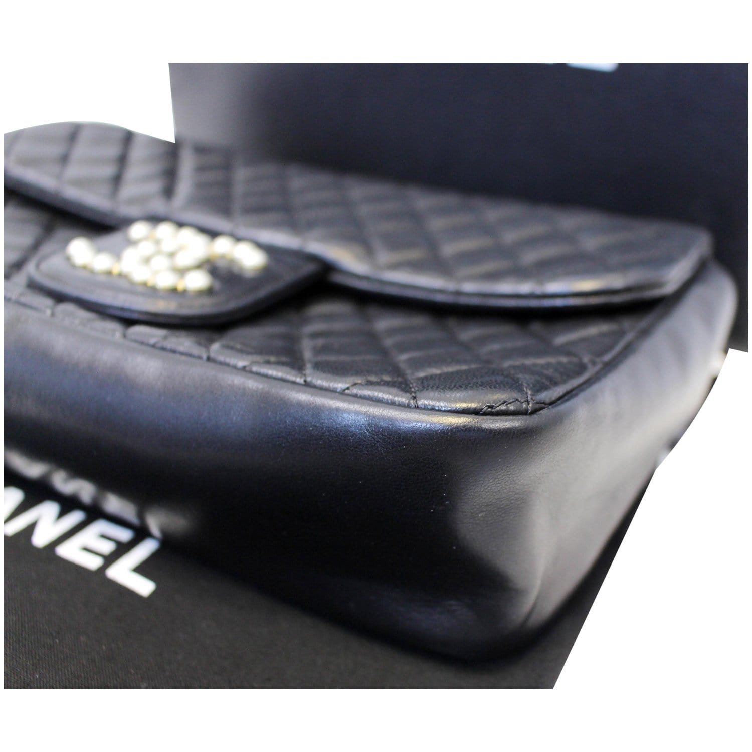 CHANEL Westminster Pearl Flap Lambskin Medium Shoulder Bag Black