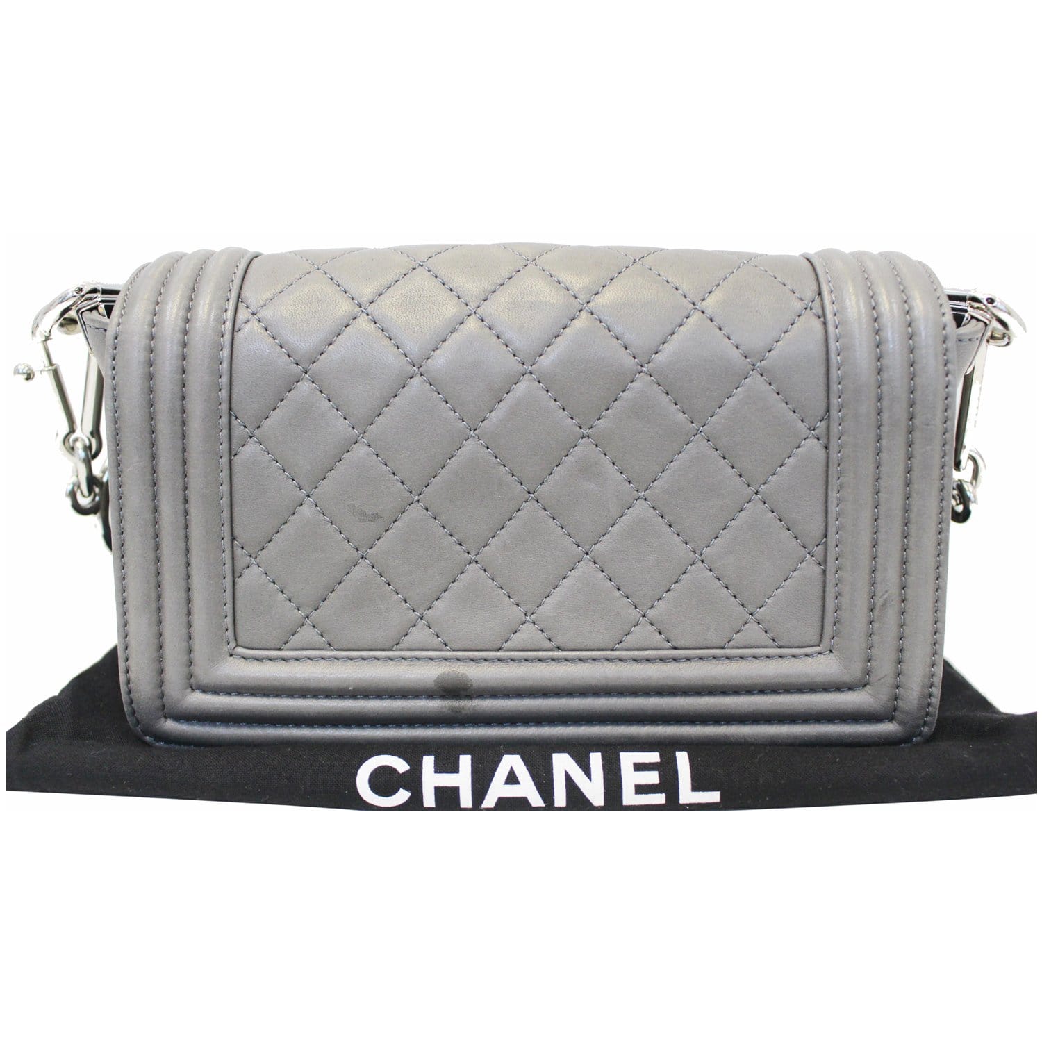 CHANEL Boy Flap with Stingray Lambskin Shoulder Bag Silver
