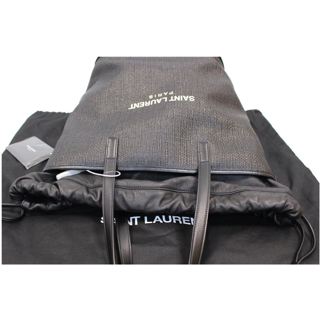 YVES SAINT LAURENT Teddy Canvas/Leather Drawstring Shopping Tote Black - Last Call